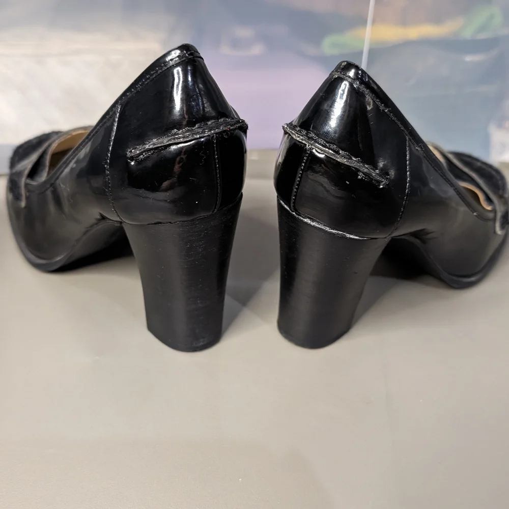 Ellen Tracy 7.5 calf hyde toe patent leather penny loafer pumps‎ 3